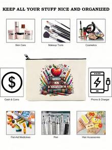 Lehrergescenke, "Beste Lehrerin aller Zeiten" Make-up Tasche - Kosmetiktasche für Frauen, Reiseaccessoires & Schultasche, leichte Reißverschlusstasche für Make-up Aufbewahrung, Federmäppchen, weiße Tasche Organizer, Geschenktasche für den Schulanfang, Lehrertags Geschenkideen