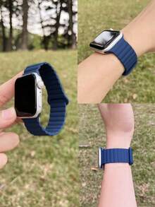 1pc Unisex Silicone Magnetic Watch Band, Compatible With Apple Watch 42mm, 38mm, 40mm, 41mm, 44mm, 45mm, 46mm, 49mm, Fashionable Smart Watch Replacement Strap, Suitable For Ultra2, Ultra SE2, SE 11, 10, 9, 8, 7, 6, 5, 4, 3, 2, 1 Series, Can Be Used As Student Back-To-School Gift - Navy Blue - View 9