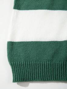 Seasonal New Striped Minimalist Drop Shoulder Crew Neck Long Sleeve Casual Loose Knit Pullover Unisex Top - Green - View 8