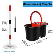 Mop And Bucket Set, 360° Spin Mop And Bucket With Wringer Set And 6 Microfiber Mop Refills, Stainless Steel 61" Extended Handle Spinning Mop Bucket System For Floor Cleaning (2 Sets) - 黑色 - 查看 9