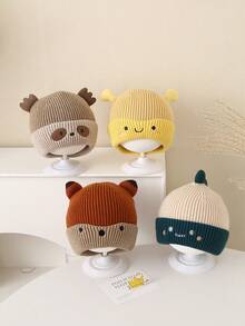 1 pièce Bonnet bébé tricoté style dessin animé, épais et chaud, coupe-vent, nouveau style automne/hiver pour tout-petits de 1 à 2 ans
