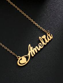 1PC Personalized Boys And Girls Simple DIY Name Stainless Steel Necklace, Custom Crown And Name Pendant Necklace,Customized For Delicate Gift For Kids, Baby Shower,Back To School Gift Ideas Boy Girl Valentine's Day,Kids,Urban Gala,Modern,Colorful,Cute - Gold - View 5