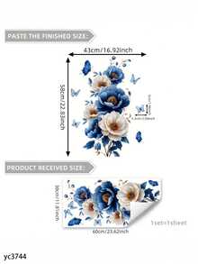 1 rollo de pegatinas de pared con estampado de peonía azul y blanca y mariposa - Papel tapiz autoadhesivo extraíble de PVC contemporáneo para dormitorio, sala de estar, baño, entrada - Aplicación fácil y extracción sin daños, decoración del hogar en azul marino, blanco, decoración de la habitación