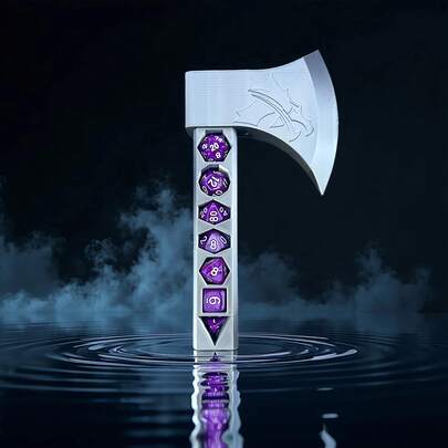 龙与地下城ABS树脂剑斧造型多面骰子套装，情人节男友礼物，7颗骰子配3D打印收纳盒，适用于龙与地下城桌面角色扮演游戏（TTRPG、RPG）或其他桌游 | 冬季露营游戏派对必备，青少年男女皆宜