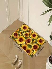 1pc New Sunflower Pattern Anti-Slip Doormat, Suitable For Living Room, Bedroom, Indoor - Machine Washable - Flannel Material, Delicate Wrap, Skin-Friendly, No Pilling, Water-Resistant Easy Care, Odorless - Ideal For Home Decor, Room Decor, Living Room Carpet, Bedroom Carpet, Bathroom Carpet, Kitchen Carpet, Area Rug, Hotel Decor - Area Rug, All Season Use