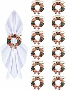 6-12pcs/Set Mixed Christmas Letter, Deer, Candy Cane, Wreath, Bell, Christmas Tree Napkin Rings, Holiday Tabletop Decorations