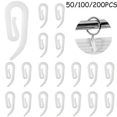 50/100/200 Pcs Plastic Curtain Hooks,Curtain Hooks, Premium & Heavy Duty Drapery Hooks For Windows, Doors & Shower Curtains (White)