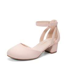 Little Girl's Wedding Party Pumps - Closed Toe High Heels With Ankle Strap For Toddler & Big Kid - Nude - View 4