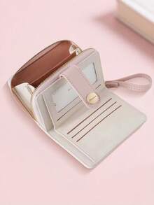New Korean Style Folding Buckle Short Women's Wallet, Japanese Cute Cat Cartoon Integrated Card Holder, Student Bag, Zipper Coin Purse Wallet - Hoa hồng hồng - Xem 4