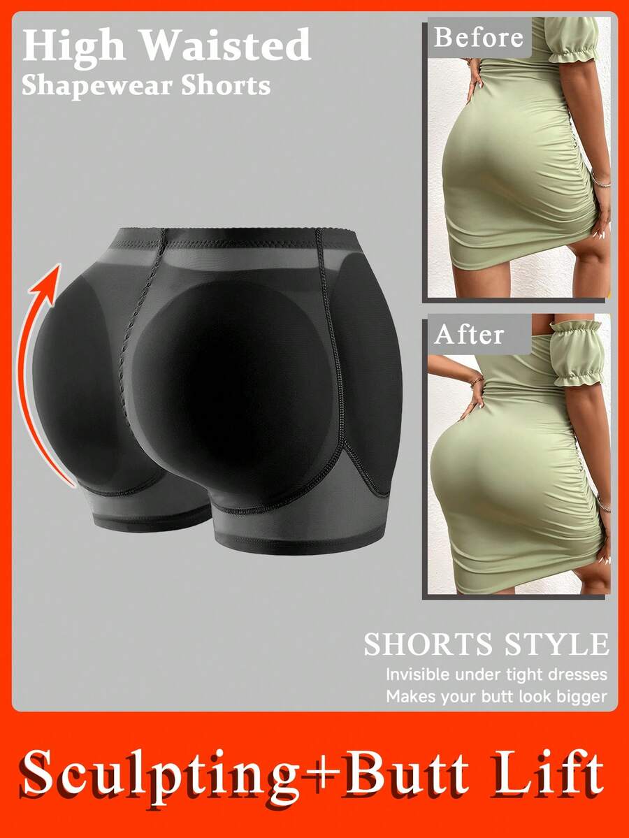 Women's Body Shaping Shorts Fake Buttocks Plump Hips Sexy Buttocks Lifting Buttocks Belly-Closing Underwear Belt Pad Removable Sponge Pad Comfortable Tights Shaping Pants One Piece Padded Butt Lift Shaping Panties Tummy Control Shapewear With Fake Hip Suitable For Prom Party Wedding Holiday Music Festival Gym Exercise It Has The Function Of Gathering, Keeping Warm, Breathable, Sweat-Absorbing Elasticity - 黑色 - 查看 1