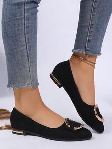 女士平底一脚蹬尖头鞋，新款软底乐福鞋，低跟防滑休闲鞋，时尚水钻轻便纯色透气平底鞋（适合宽脚，建议订购大一码） - 黑色 - 查看 5