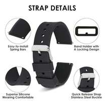 Silicone Watch Bands - Quick Release Waterproof Soft Rubber Replacement Straps With Silver Plated Stainless Steel Buckle