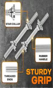 Yes4All Pair Of Threaded Dumbbell Handles 14_16_18_24 Inch, Chrome_Rubber Grip, Fit 1" Plates, Weight Bar Connector - Apricot - View 4