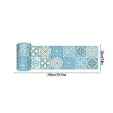 1卷PVC瓷砖家居装饰壁纸，自粘可移除波西米亚陶瓷贴纸，欧式曼陀罗图案墙贴，复古棕绿粉蓝条纹边框，多种尺寸可选（3.94/5.91/7.87/11.8 x 78.7英寸）。墙地两用壁纸，复古风格家居装饰，适用于墙面装饰、室内DIY、厨房、浴室、洗衣房、壁炉及其他房间装饰。 - 彩色 - 查看 13