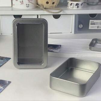 1pc Silver See-Through Window Iron Storage Box, Multipurpose Tin Box For DIY Desktop, Cabinet, Miscellaneous Storage