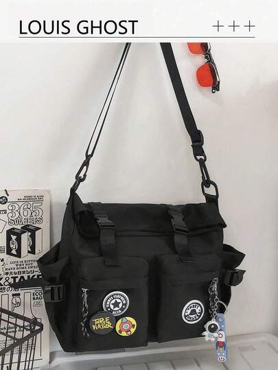 Fashionable Building Simple Crossbody Bag With Multiple Bag Openings And Buckle Straps, Large Capacity Suitable For Commuting To And From School, College Tourism(Randomly Send Out Astronaut Keychains, So The Ones Received May Or May Not Have Them.)