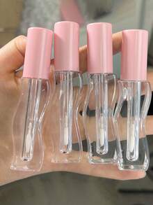 1pc 2.5ml Small Capacity Transparent Wavy Asymmetrical Shaped Lip Gloss Tube, Pink Asymmetric Lip Tint Bottle, Cosmetic Lip Mud Sample Packaging Tube, Wavy Transparent Wand Lip Oil Bottle, Small Capacity Plastic Lip Gloss Bottle, Cosmetic Empty Tube Packaging