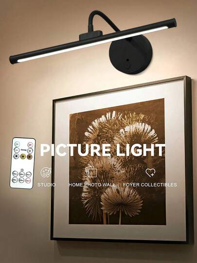 1pc Rechargeable Indoor Wand Lamp, Painting Lamp Remote Control, Temperatures Dimmable, Personal Computer Cordless Picture Light, Art Adjustable Brightness Timer, Vanity Spiegel Light(1800mAh) view 2