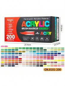 GuangNa 12/24/36/48/60/72/100/120/168/200/240/288 Colors Stylish Liquid Acrylic Marker With Personalized Soft Nib Design Colored Ink Pen For Calligraphy, Drawing And Coloring Essential Watercolor Pen - School Supplies Marker , Back To School Gifts