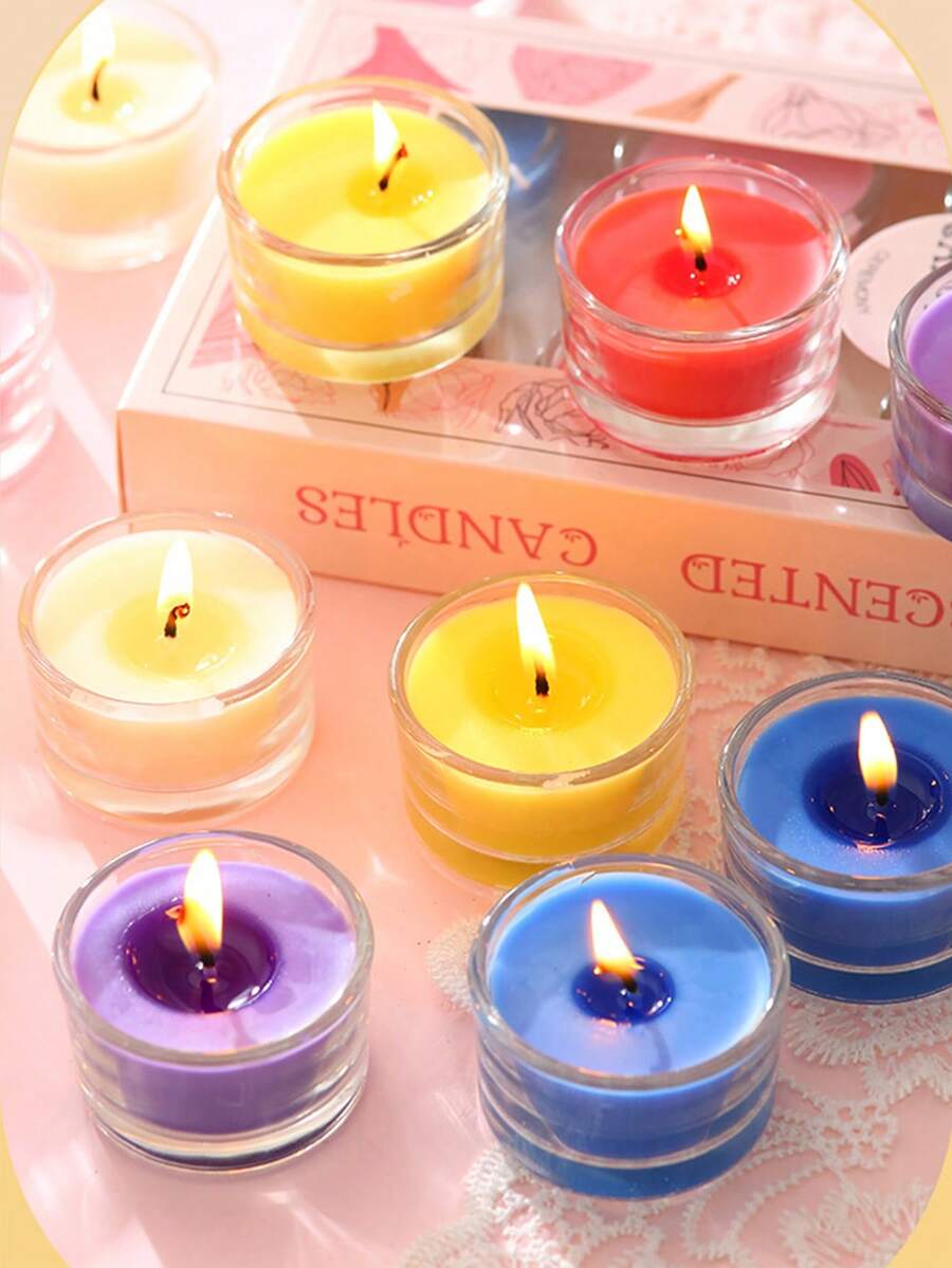 12pcs Cozy Small Round Glass Candles, Mini And Small, Smokeless And Fragrant, Aromatherapy, Air Fresh, Gift For Woman, Candle, Candles, Bestfriend Gifts, Party, Prayer, Christmas