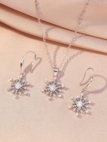3 件套铜方晶锆石雪花项链和耳环首饰套装，休闲欧美风格圣诞礼物 - 銀色 - 查看 5