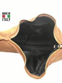 Suede Shoulder Bag With Studs MADE IN ITALY FIRENZE - D06 CUOIO - View 4