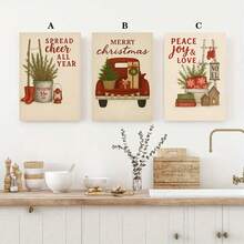 1/3pcs Holiday Christmas Interior Decoration Canvas Art, Optional Wooden Frame - "Merry Christmas", Vintage Car And Gift Design - Perfect For Home, Office Or Store Decoration - Christmas Decorations, Wall Decorations/Decorations