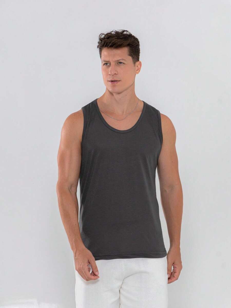 Men's Casual Gym Comfortable Premium Tank Top - Grey - View 1