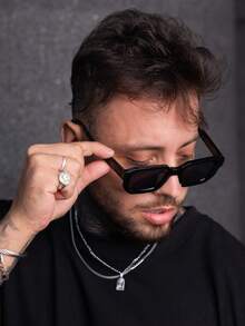 Men's Black Rectangular Sunglasses | Modern Streetwear Style - Vegas - Negro - Ver 2