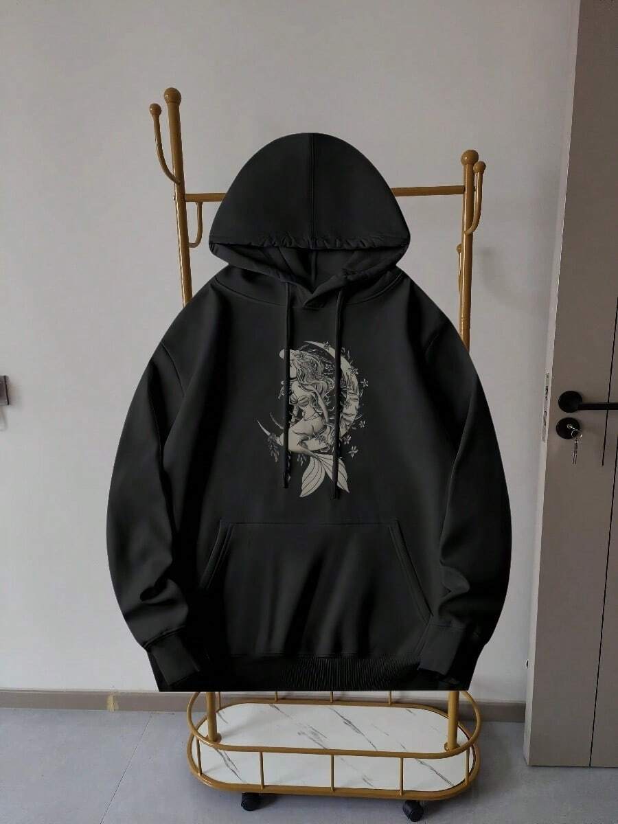 2025-Fashion-Little Mermaids Ariels Tattoo Style Portrait Hoodie Sweatshirt - 黑色 - 查看 1