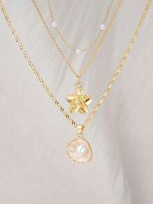 3件套时尚气质多功能通勤风多层项链花朵锁骨链女贝壳项链套装