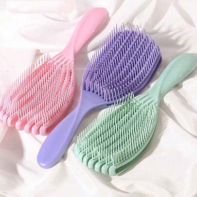 1pc-Smooth Hair Brush, Straightening Out All Hair Types, Suitable For Wet And Dry Hair. Flexible Hair Is Used To Painlessly Eliminate Tangles And Reduce Breakage. It Uses Curved And Flexible Hair To Adapt To Your Hair Contour. ,Hair Styling Kit ,Hair Tool Kit ,Hair Styling Tools Hair Accessories