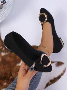 女士平底一脚蹬尖头鞋，新款软底乐福鞋，低跟防滑休闲鞋，时尚水钻轻便纯色透气平底鞋（适合宽脚，建议订购大一码） - 黑色 - 查看 2