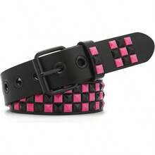 Studded Metal Punk Rock Belt With Bright Pyramid Rivets - Màu hoa vân anh - Xem 1