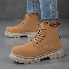 2025 New Women Minimalist Lace-Up Front Combat Boots, Outdoor Ankle Boots, Fall, Winter, Autumn, Couple Style