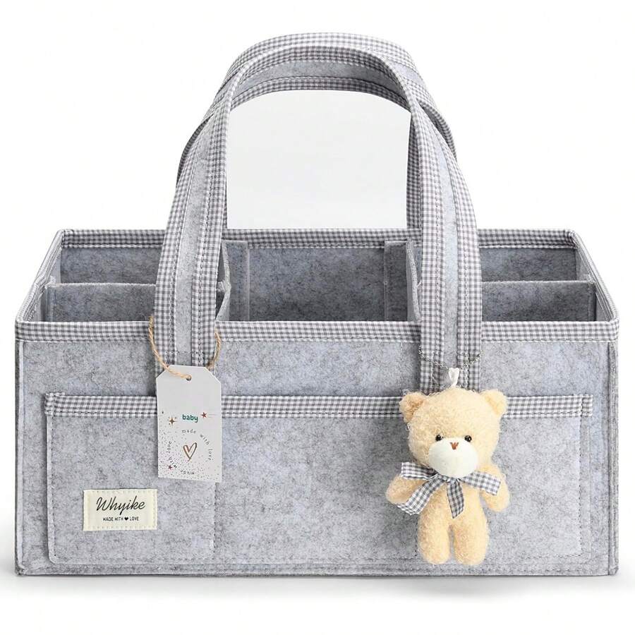 1pc Diaper Caddy Organizer With Handle, Baby Shower Gifts Basket Bag, Registry Search Must Haves Items, Newborn Girl Boy Nursery Storage Organizer, Baby Bag Essentials, Car Diaper Caddy Cart - Xám - Xem 1