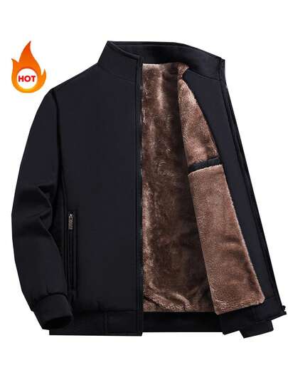 Fleece Lined Jacket, Fashionable, Warm, Casual, Suitable For Men's Daily And Outdoor Sports Wear In Autumn/Winter