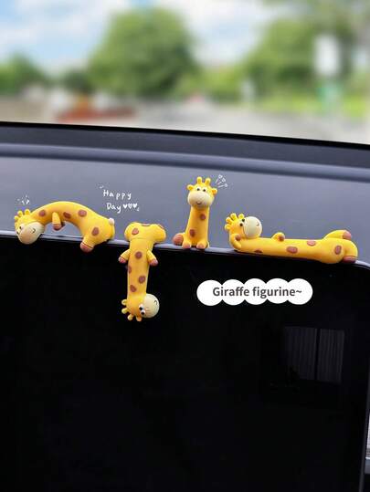 1 件汽车装饰 - 可爱舒缓的长颈鹿仪表盘屏幕娃娃后视镜展示装饰，可爱的车内装饰