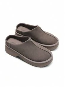 Women Platform Mules Wedge Closed Toe Clogs Faux Suede Slip On Memory Foam Non-Slip Lightweight Casual Slippers Shoes Autumn Winter - màu nâu - Xem 7