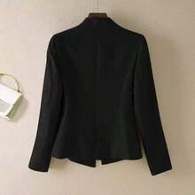 Áo blazer nữ một nút cài, áo khoác công sở tay dài dáng rộng thoải mái, áo blazer cổ ve màu trơn thanh lịch, trang phục công sở đa năng cho nữ màu đen mùa xuân - màu đen - Xem 3