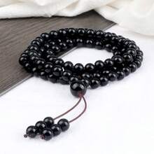 1件休闲风格108颗念珠黑珠项链佛教弹性马项链简约百搭毛衣链 - 黑色 - 查看 4