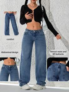 Women's Casual Straight Leg Jeans, Suitable For All Seasons, Suitable For Daily Outings, Back To School Season, Back To School Season, Rural Concerts, Parties - 藍色 - 查看 1