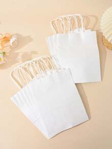 10 unidades de sacolas de presente multicoloridas com alças, sacolas de papel kraft para festas, adequadas para festas de Natal, casamentos, aniversários, comemorações, festas, faça você mesmo, 5 tamanhos - Branco - Ver 5