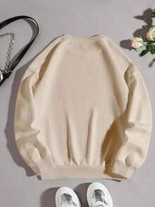 Crew Neck Sweatshirt, Plain Print, Winter Fashion, Old Money Unisex, Women's/Men's - 米色 - 查看 1