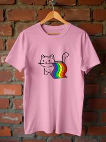 Camisa Camiseta Básica LGBT Gatinho Fofo Premiun Unissex ref-3693 - Rosa chiclete - Visão 4