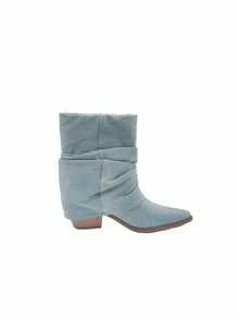 Bello Star Women's Denim Ankle Boots, Folded Design, Chunky Heel, Pointed Toe, Fashionable & Versatile, Casual Boots For Spring & Autumn - Baby Blue - View 3