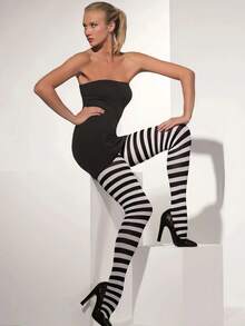 1 件大码女式条纹紧身裤，万圣节/圣诞节角色扮演拼色连裤袜，紧身打底裤/万圣节派对长袜，适合万圣节派对 - 黑與白 - 查看 2