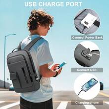 Business Backpack Men, 15.6 Inch Slim Lightweight Laptop Backpack With USB Charging Port, - Resistant Anti - Theft Small Travel Computer Backpacks, Work Bag Mochilas Commute College - Black - 15,6 inch + Xám đậm - Xem 4