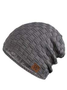 1pc Men's Knitted Hat, Cap With Fleece Lining, Thick Warm Ear Protection Beanie For Autumn/Winter Autumn Decor