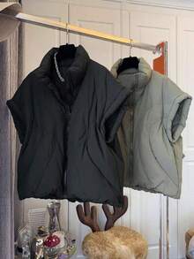 Women Quilted Vest Sleeveless Zip Up Jackets Outerwear Winter Style Lightweight Coat - Black - View 3